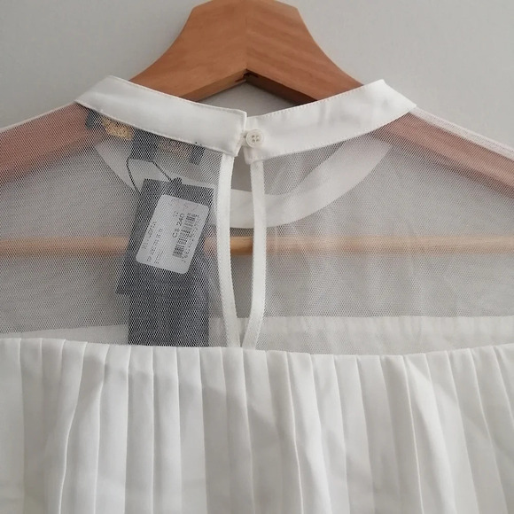 NWT Maje Lemia Pleated Ruffle Overlay Mesh Ecru White Blouse Maje 2 (Medium) - Picture 6 of 16